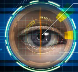 An image of a person's eye in a computer screen.